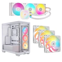 Corsair iCUE LINK Titan RX RGB 360mm Liquid CPU Cooling System, 3500X RS-R Computer Case & RS120-R Case Fan Kit -White