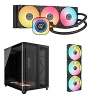 Corsair iCUE Link Titan RX LCD 360mm Liquid CPU Cooler, AIR 5400 Computer Case, & LX120 Triple Fans Starter Kit -Black