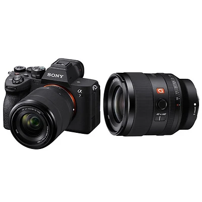 Appareil photo sans miroir plein format Alpha 7 IV de Sony avec objectif 28-70 mm et objectif à focale fixe grand-angle 35 mm f/1,4 G Master haut de gamme