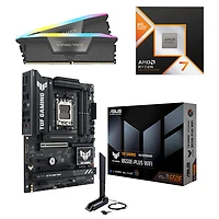 Mémoire vive Vengeance RGB DDR5 32 Go 6000 Mhz de Corsair, processeur Ryzen 7 9800X3D d'AMD et carte mère TUF Gaming B650E-PLUS d'ASUS