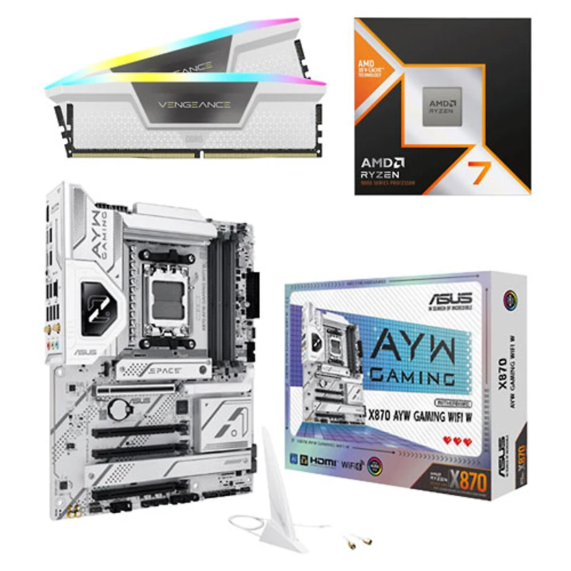 Corsair Vengeance RGB 64GB DDR5 6000MHz Desktop Memory, AMD Ryzen 7 9800X3D Processor & ASUS X870 AYW Gaming Motherboard