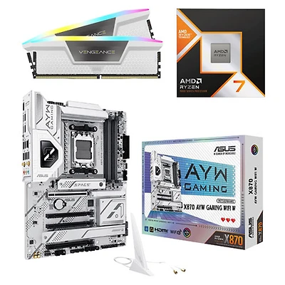 Corsair Vengeance RGB 64GB DDR5 6000MHz Desktop Memory, AMD Ryzen 7 9800X3D Processor & ASUS X870 AYW Gaming Motherboard