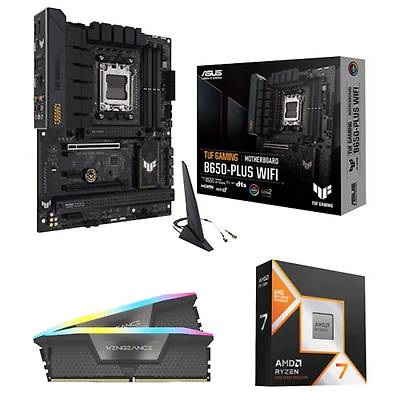 AMD Ryzen 7 9850X3D 8-Core 5.6GHz AM5 Processor, Corsair Vengeance RGB 32GB Desktop Memory & ASUS TUF Gaming B650-Plus Motherboard