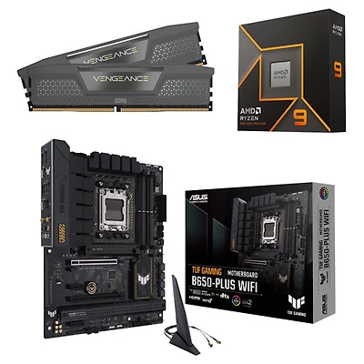 Corsair Vengeance 32GB DDR5 Desktop Memory, Ryzen 9 9900X 5.6GHz AM5 Processor & B650-Plus Gaming WiFi6 ATX AM5 Motherboard