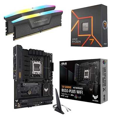Corsair Vengeance RGB 16GB DDR5 Desktop Memory, Ryzen 7 7700X 8-Core AM5 Processor & B650-Plus Gaming WiFi6 ATX AM5 Motherboard