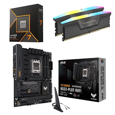 AMD Ryzen 7 9700X 8-Core AM5 Processor, RGB 16GB DDR5 Desktop Memory & B650-Plus Gaming WiFi6 ATX AM5 DDR5 Motherboard