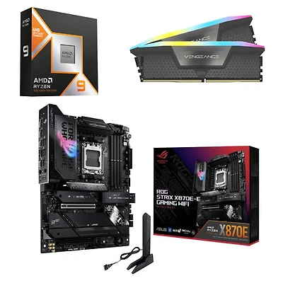 AMD Ryzen 9 9900X3D 12-Core AM5 Processor, RGB 32GB DDR5 Desktop Memory & ROG Strix X870E-E Gaming WiFi7 AM5 Motherboard