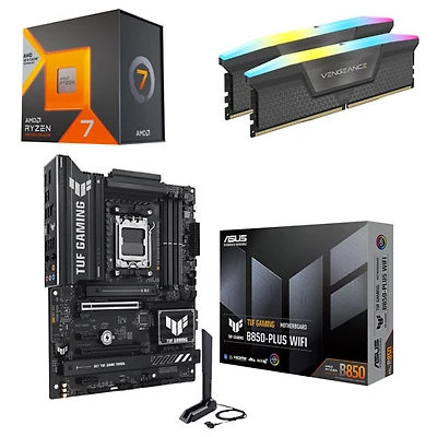AMD Ryzen 7 7800X3D 8-Core AM5 Processor, Corsair Vengeance RGB 16GB DDR5 Desktop Memory & B850-Plus WiFi7 ATX AM5 Motherboard
