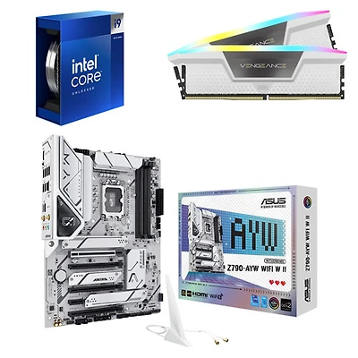 Processeur Core i9-14900K d'Intel, mémoire vive Vengeance RGB DDR5 et carte mère Wi-Fi W II ATX LGA 1700