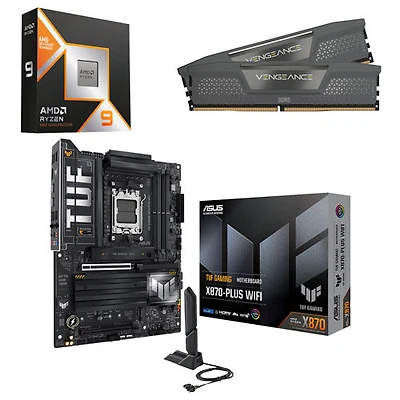 AMD Ryzen 9 9950X3D AM5 Processor, Vengeance 32GB DDR5 Desktop Memory & TUF GAMING X870-PLUS WiFi7 ATX AM5 Motherboard