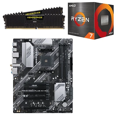 Corsair Vengeance LPX 32GB DDR4 3200MHz Desktop Memory, Ryzen 7 5800XT 8-Core 4.8GHz AM4 Processor & Prime B550-PLUS AC-HES Wi-Fi 5 AM4 DDR4 Motherboard