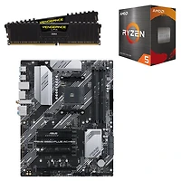 Mémoire vive Vengeance LPX DDR4 32 Go de Corsair, carte mère Prime B550-Plus AC-HES Wi-Fi 5 AM4 et processeur hexacoeur Ryzen 5 5500