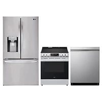 LG 36" 27.7 Cu. Ft. French Door Refrigerator; Electric Air Fry Range; Dishwasher - Stainless Steel