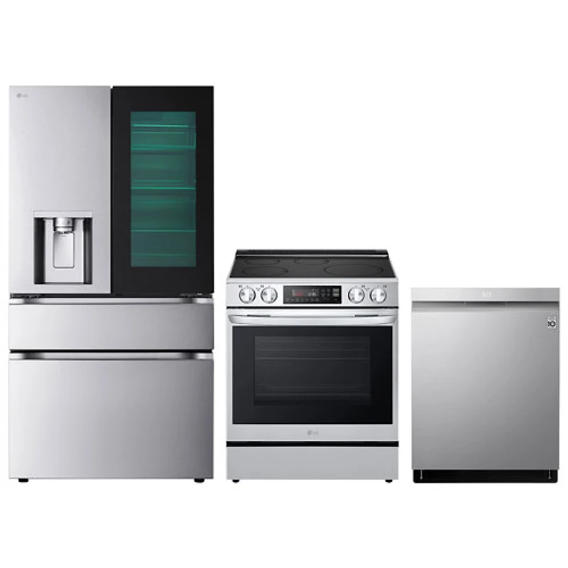 Réfrigérateur à deux portes InstaView 28,6 pi³ 36 po; Cuisinière à induction avec friture à l'air; Lave-vaisselle de LG - Acier inoxydable