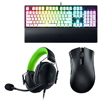 Clavier de jeu pleine grandeur à touches mécaniques vertes BlackWidow V3 édition spéciale de Razer avec casque et souris