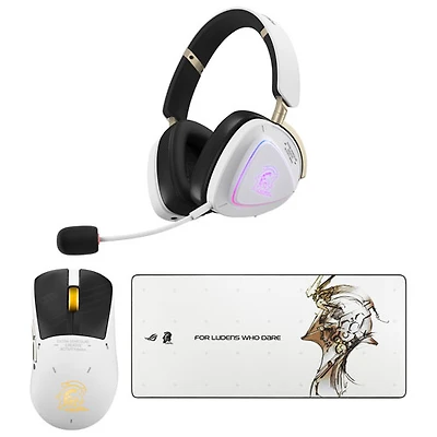 ASUS ROG Delta II-KJP Wireless Gaming Headset with Wireless Optical Gaming Mouse & Mouse Pad - White