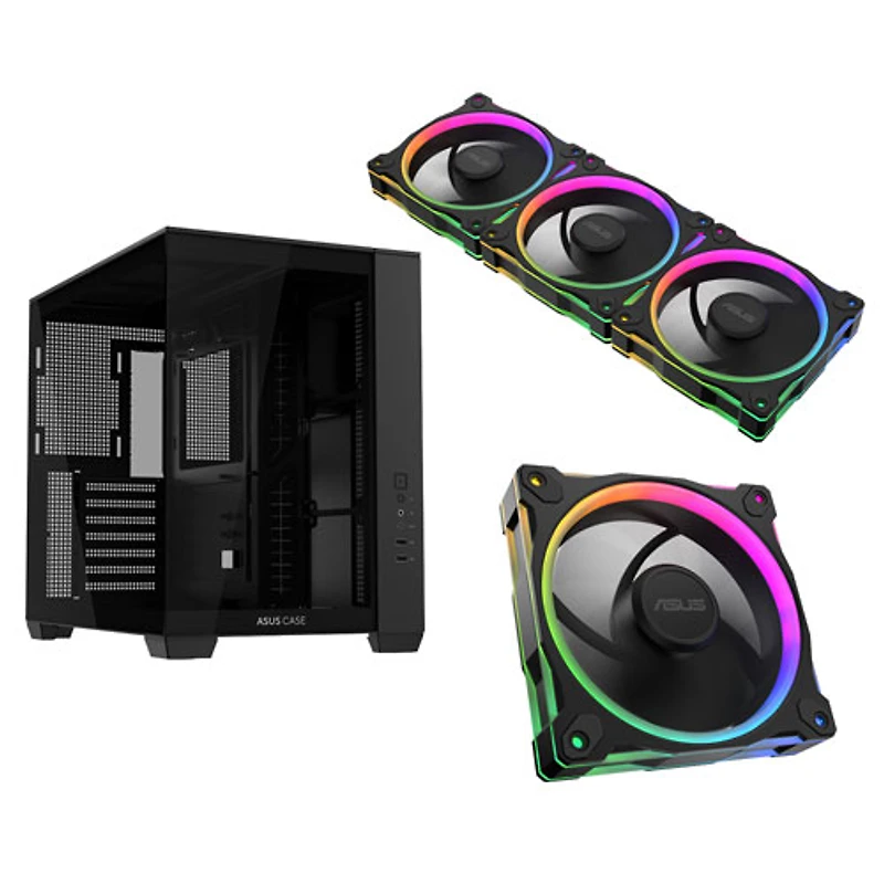 ASUS A32 Gaming ATX Computer Case with 3-Pack Prime MR120 ARGB 120mm CPU Cooling Fan & Single ARGB 120mm CPU Cooling Fan - Black