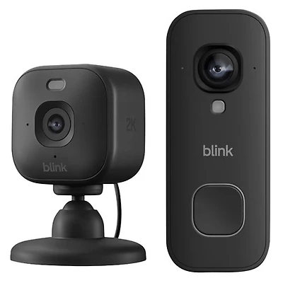 Blink Mini 2K+ Wired Indoor/Outdoor IP Camera & 2K+ Wired Wi-Fi Video Doorbell - Black