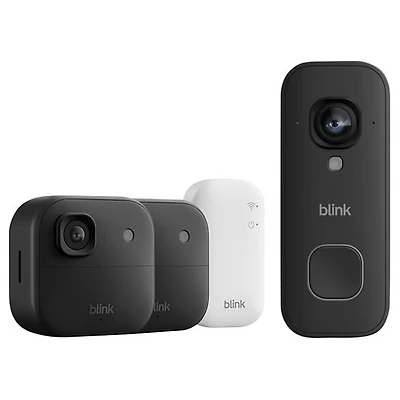 Blink Outdoor 2K+ Wire-Free Add-On IP Security Camera w/Sync Module Core & Wired Video Doorbell - 2 Pack - Black