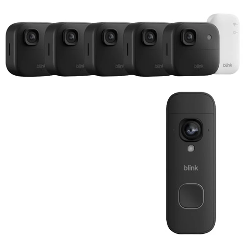 Blink Outdoor 2K+ Wire-Free Add-On IP Security Camera w/ Sync Module Core (5 Pack) & Wi-Fi Video Doorbell - Black
