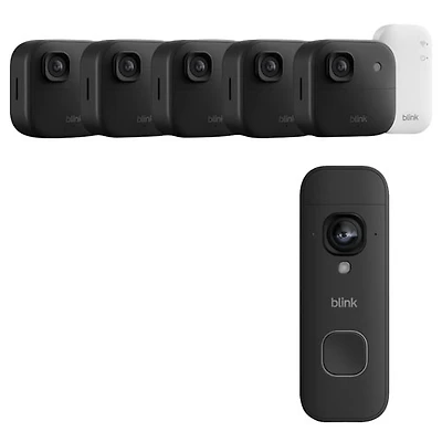 Blink Outdoor 2K+ Wire-Free Add-On IP Security Camera w/ Sync Module Core (5 Pack) & Wi-Fi Video Doorbell - Black
