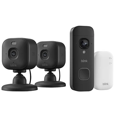 Blink Mini 2K+ Wired Indoor/Outdoor IP Camera (2 Pack) with Wire-Free Wi-Fi Video Doorbell System - Black