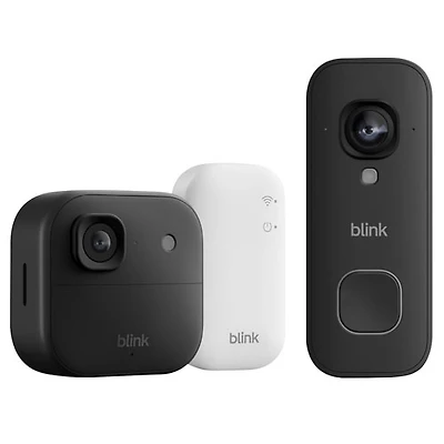 Blink Outdoor 2K+ Wire-Free Add-On IP Security Camera with Sync Module Core & Wired Wi-Fi Video Doorbell - Black