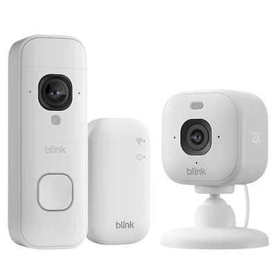 Blink 2K+ Wire-Free Wi-Fi Video Doorbell System with Wired Indoor/Outdoor IP Camera - White