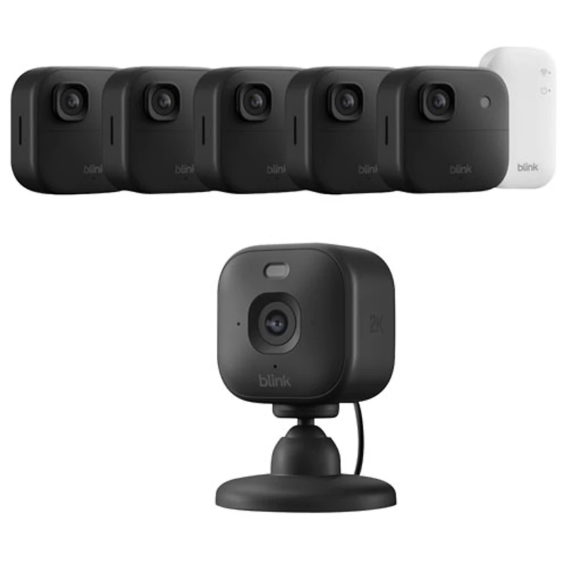 Blink Outdoor 5-Pack 2K+ Wire-Free Add-On IP Security Camera with Sync Module Core & Mini 2K+ Wired IP Camera