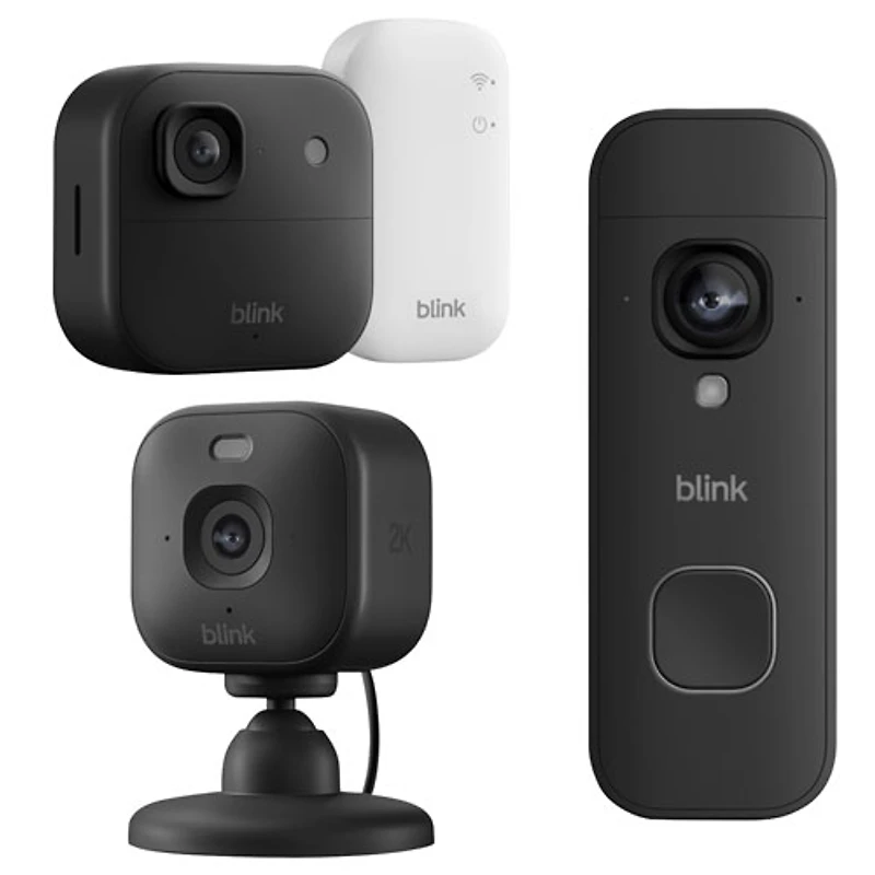 Blink Outdoor 2K+ Wire-Free IP Security Camera with Sync Module Core, 2K+ Wi-Fi Video Doorbell & Mini 2K+ Wired IP Camera