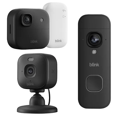 Blink Outdoor 2K+ Wire-Free IP Security Camera with Sync Module Core, 2K+ Wi-Fi Video Doorbell & Mini 2K+ Wired IP Camera