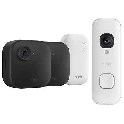 Blink Outdoor 4 -Pack Wire-Free 1080p Full HD IP Security Camera System with Sync Module Core & 2K+ Wi-Fi Video Doorbell