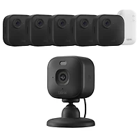 Blink Outdoor 4 5-Pack Wire-Free 1080p Full HD IP Security Camera System with Sync Module Core & Mini 2K+ Wired IP Camera -Black