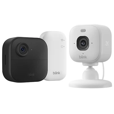 Blink Outdoor 4 Wire-Free 1080p Full HD IP Security Camera System with Sync Module Core & Mini 2K+ Wired IP Camera -Black