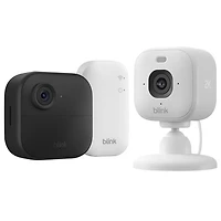 Blink Outdoor 4 Wire-Free 1080p Full HD IP Security Camera System with Sync Module Core & Mini 2K+ Wired IP Camera -Black