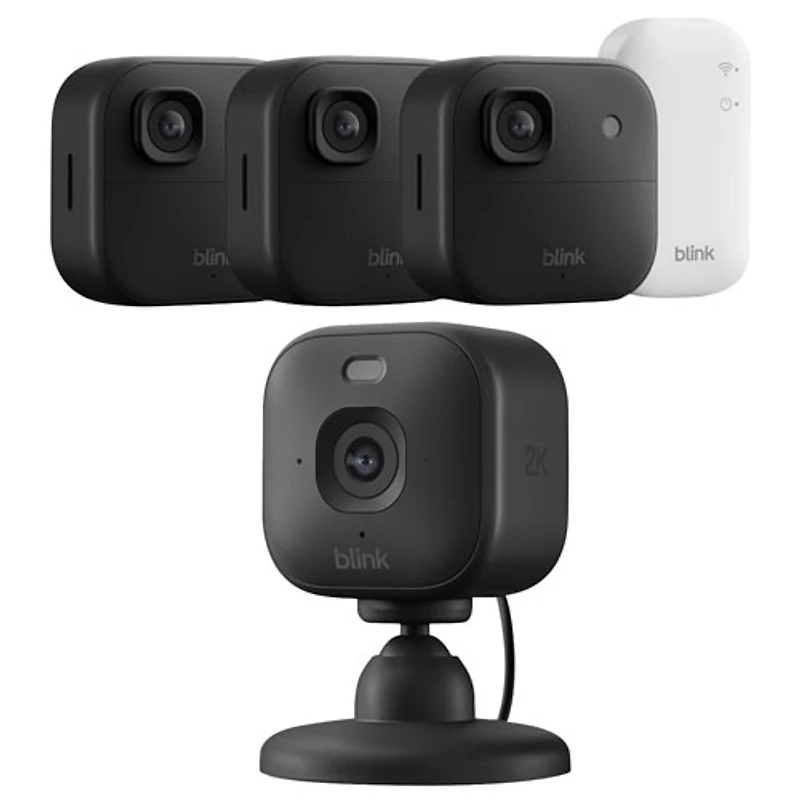 Blink Outdoor 3-Pack 2K+ Wire-Free IP Security Camera with Sync Module Core & Mini 2K+ Wired IP Camera