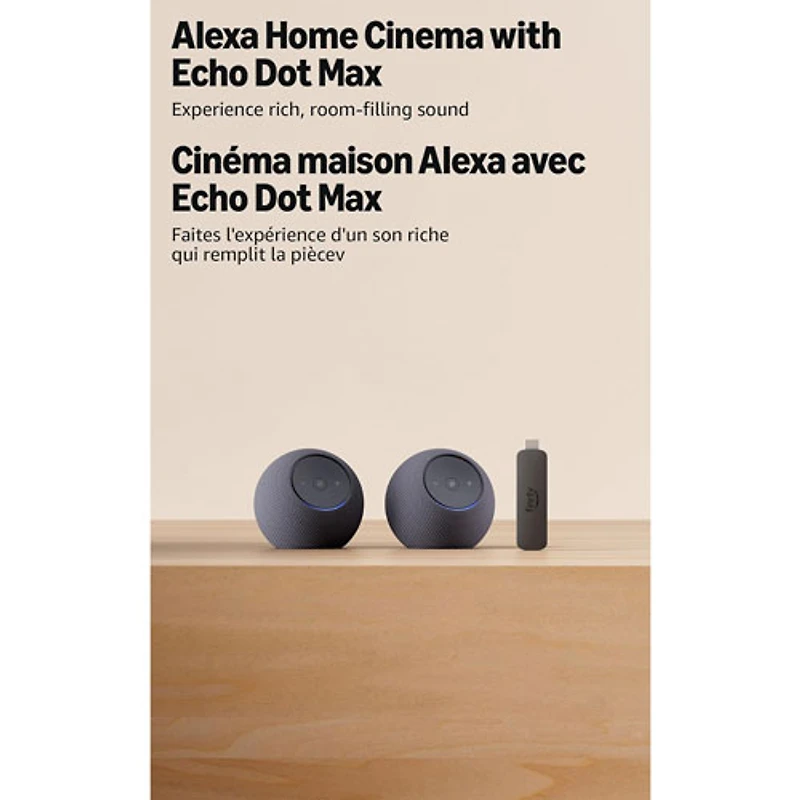 Amazon Echo Dot Max Smart Speaker 2-Pack & Amazon Fire TV Stick 4K Select (2025) Media Streamer with Alexa Voice Remote - Graphite
