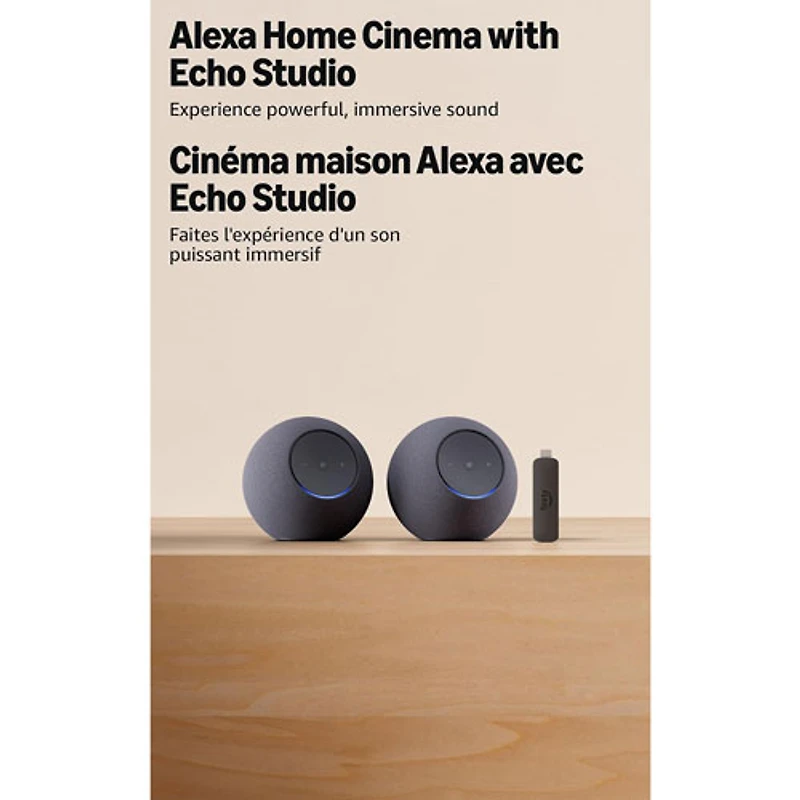Amazon Echo Studio Smart Speaker 2-Pack & Amazon Fire TV Stick 4K Select (2025) Media Streamer with Alexa Voice Remote - Graphite