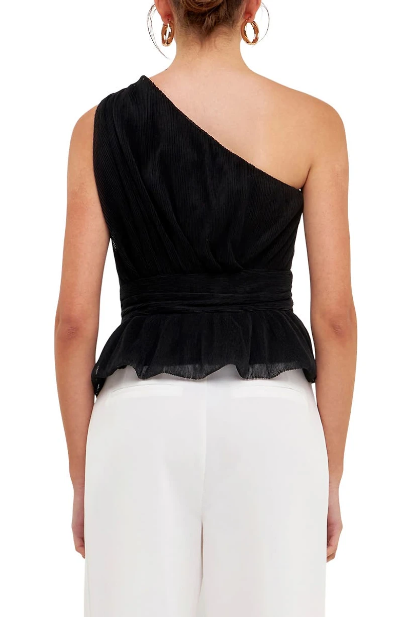 One-Shoulder Textured Tulle Top