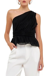 One-Shoulder Textured Tulle Top