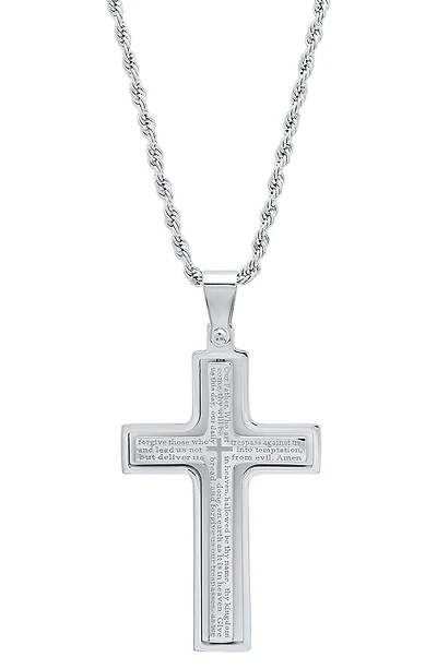 Men's Lord's Prayer Engraved Cross Pendant Necklace