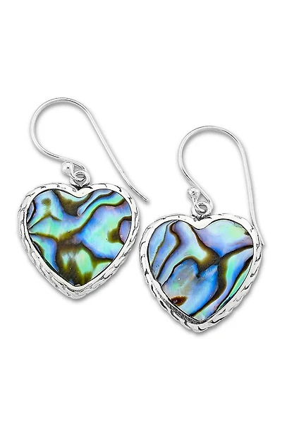 Sterling Silver Abalone Heart Drop Earrings