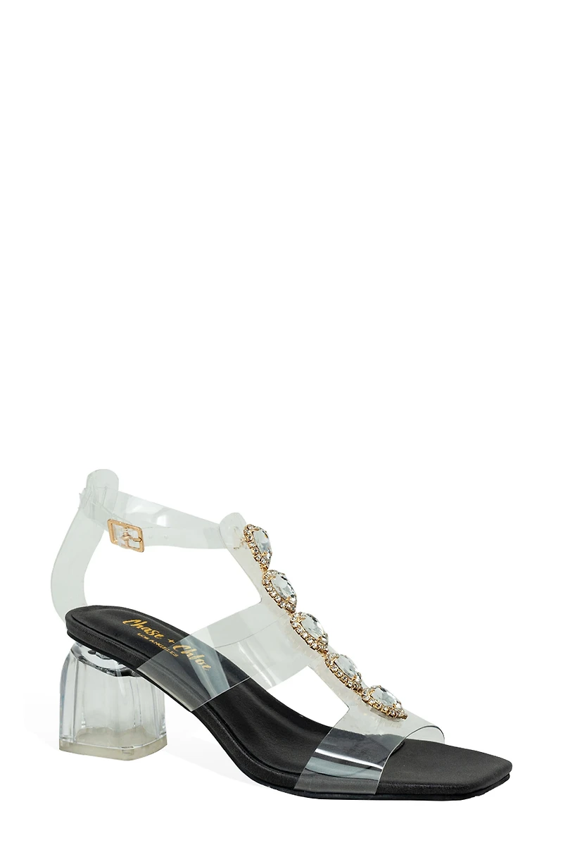 Levine Rhinestone Embellished Clear Strap Sandal