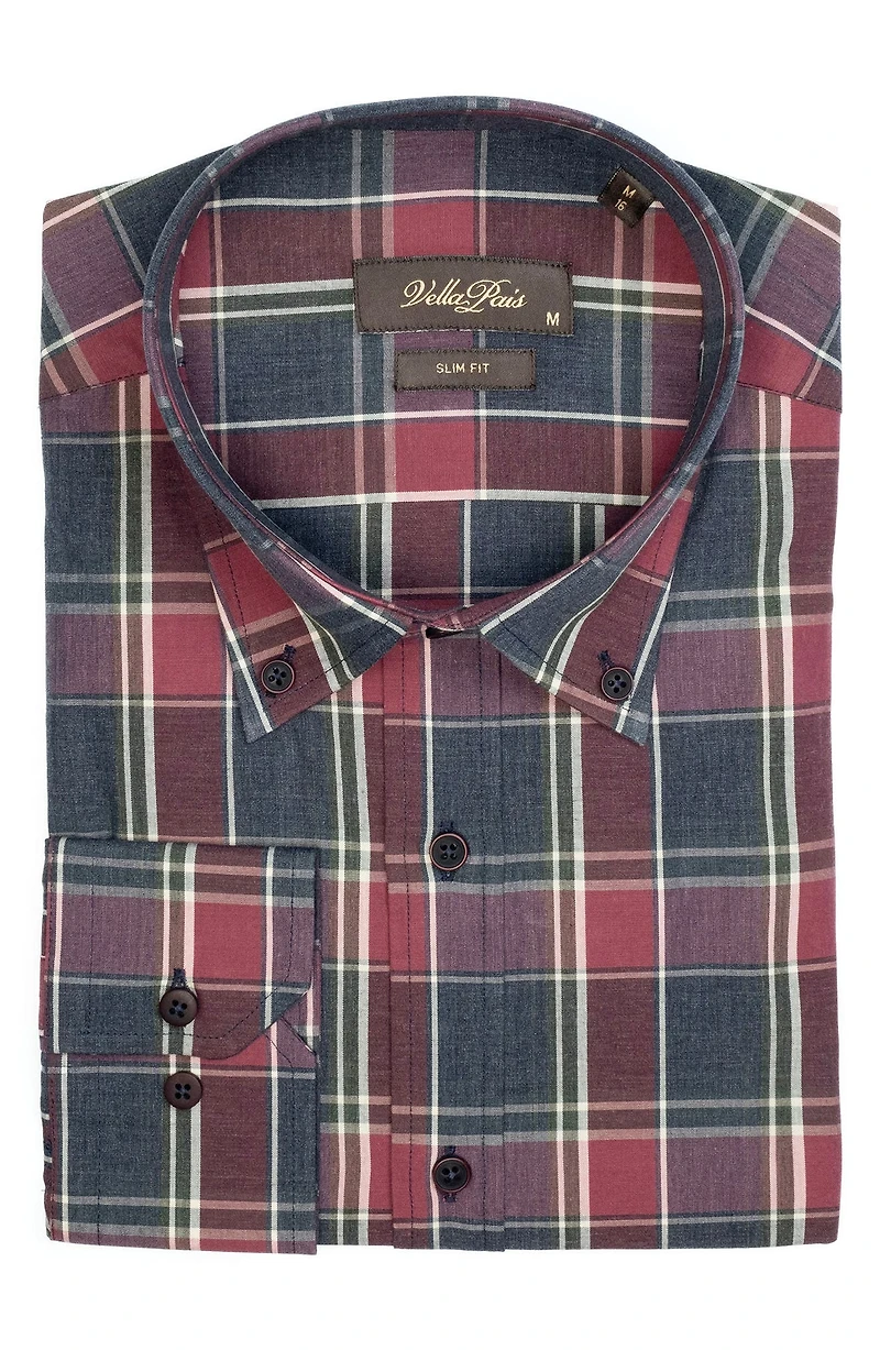 Plaid Cotton Slim Fit Button Down Shirt