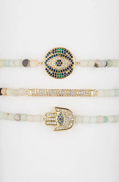 Cubic Zirconia Evil Eye Hamsa Cici Agate Charm Bracelet - Set of 3