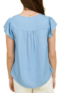 Flutter Sleeve Chambray Top