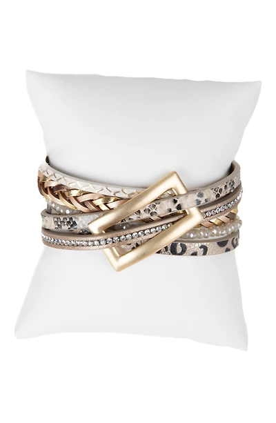 Embossed Faux Leather Buckle Bracelet