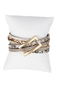 Embossed Faux Leather Buckle Bracelet