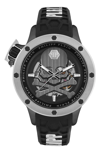 Rich Skeleton Silicone Strap Watch, 46mm