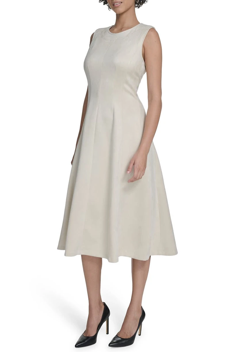 Faux Suede Midi A-Line Dress